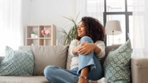 Woman sitting on the couch